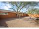 Backyard with gravel landscaping, desert trees, an orange wall, and large picture window at 1301 E Belmont Ave, Phoenix, AZ 85020