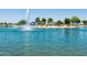 Picturesque pond with a fountain, sandy beach, picnic tables and shaded areas under a clear blue sky at 15683 W Mercer Ln, Surprise, AZ 85379