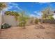 Cozy backyard features a rock garden, block wall, string lights, and charming seating area with a fire pit at 2021 S 84Th Ave, Tolleson, AZ 85353