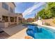 Wonderful backyard featuring pool, pizza oven, covered patio, and built in BBQ at 5356 W Jupiter Way, Chandler, AZ 85226