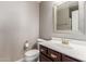 Bathroom with a vanity, mirror, toilet, and neutral gray walls at 5356 W Jupiter Way, Chandler, AZ 85226