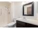 Bathroom with a shower and a modern sink with vanity at 9703 W Forrester Dr, Sun City, AZ 85351