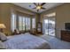 Spacious main bedroom with a seating area, a sliding door to the pool, and ample natural light at 9785 E Preserve Way, Scottsdale, AZ 85262