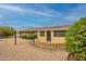 View of the backyard, including the covered patio and desert-friendly landscaping at 10726 W Pineaire Dr, Sun City, AZ 85351