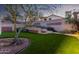 Lush backyard with mature trees, synthetic grass, and raised planting beds creating a private outdoor oasis at 3101 E Acoma Dr, Phoenix, AZ 85032