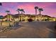 Beautiful home featuring a manicured front yard, tall palm trees, brick driveway, and stone accents at 5203 N 179Th Dr, Litchfield Park, AZ 85340