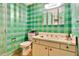 Dirty bathroom features green plaid wallpaper, stained sink and broken floor at 1048 E 2Nd Pl, Mesa, AZ 85203