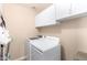 Laundry room featuring white cabinets and modern appliances, providing efficiency for laundry tasks at 11330 W Eden Mckenzie Dr, Surprise, AZ 85378