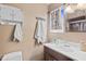 Well-lit half bathroom with modern fixtures, organized storage, and tasteful decor at 11431 N 37Th Pl, Phoenix, AZ 85028