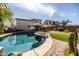 Beautiful backyard with a pool, green grass, and patio furniture, perfect for outdoor enjoyment at 3274 E Isaiah Ct, Gilbert, AZ 85298