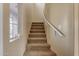 Carpeted staircase with white railing and natural light from a window at 44983 W Sage Brush Dr, Maricopa, AZ 85139