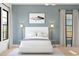 A beautifully staged bedroom showcases a relaxing color palette with a white platform bed and bedside lighting at 20334 W Roma Ave, Buckeye, AZ 85396