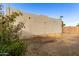 View of the backyard with an overgrown yard and a tan colored house under a blue sky at 407 E Eason Ave, Buckeye, AZ 85326