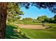 Scenic golf course view with a sand trap, manicured green grass, and trees against a clear blue sky at 12222 N Paradise Village S Pkwy # 337, Phoenix, AZ 85032