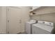 Functional laundry room with washer, dryer, shelves, and storage at 3872 E Flower St, Gilbert, AZ 85298