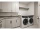 Well-equipped laundry room featuring modern washer and dryer, ample cabinet space, and utility sink at 5000 N Camelback Ridge Rd # 210, Scottsdale, AZ 85251