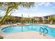 Community pool with desert plants, lounge chairs, and neighborhood views at 5100 E Rancho Paloma Dr # 2024, Cave Creek, AZ 85331