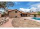 Backyard showcasing a pool, covered patio, and garden bed, perfect for Gathering gatherings and outdoor living at 14404 N 56Th Pl, Scottsdale, AZ 85254