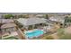 Aerial view of home, with a well manicured backyard including pool, patio, and pergola at 19318 E Walnut Rd, Queen Creek, AZ 85142