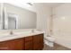 Bathroom with double vanity and a shower over the tub at 20212 N Valencia Dr, Maricopa, AZ 85138