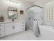 Modern bathroom with walk-in shower, soaking tub, and sleek white vanity at 22222 N 54Th Way, Phoenix, AZ 85054