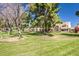 Green space with buildings, mature trees and vibrant flowering bushes on a sunny day at 7428 N Via Camello Del Norte -- # 182, Scottsdale, AZ 85258