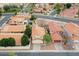 Aerial view of a neighborhood showcasing houses with pools and vibrant green trees at 909 W San Mateo Ct, Gilbert, AZ 85233