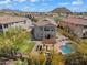 Aerial view of an outdoor oasis complete with pool, backyard putting green and pergola at 1644 N Lynch --, Mesa, AZ 85207