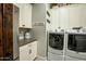 Laundry room features washer and dryer, counter, and upper cabinets at 19777 E Ivy Ln, Queen Creek, AZ 85142