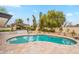 Spacious backyard with a pool, patio, a grassy area, and lush landscaping at 5650 E Presidio Rd, Scottsdale, AZ 85254