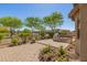 Beautifully landscaped backyard featuring an outdoor kitchen, lush greenery, and a serene environment at 6887 S Teresa Dr, Chandler, AZ 85249