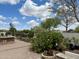 Backyard featuring a stone patio, block wall, and lush greenery at 6887 S Teresa Dr, Chandler, AZ 85249