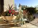 Charming patio adorned with beautiful flower pots and a serene statue, creating a tranquil outdoor space at 6887 S Teresa Dr, Chandler, AZ 85249