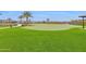 A manicured putting green area with synthetic turf and views of the neighborhood and desert landscaping at 18059 W Tanglewood Dr, Goodyear, AZ 85338
