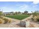 Large backyard with expansive lawn, manicured trees, and a stone water feature at 11601 N 85Th St, Scottsdale, AZ 85260