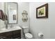 A modern powder room with a vanity, decorative mirror, and stylish accents at 12519 W Oyer Ln, Peoria, AZ 85383