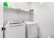 A convenient laundry room with both washer and dryer units and storage shelves at 13342 W Lariat Ln, Peoria, AZ 85383