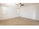 Comfortable bedroom featuring carpet, ceiling fan, and large windows at 1777 E Dubois Ave, Gilbert, AZ 85298