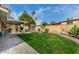 Lush backyard featuring a well-maintained lawn, charming fountain, and covered patio ideal for outdoor relaxation at 212 W Interlacken Dr, Phoenix, AZ 85023