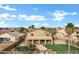 Aerial view of home with pool, sport court, putting green, and landscaping at 21798 N Ingram Ct, Maricopa, AZ 85138