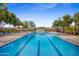 Resort-style pool with clear blue water, surrounded by lush landscaping and comfortable lounge chairs at 29304 N Horton Creek Trl, Rio Verde, AZ 85263