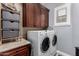 Efficient laundry room featuring modern machines and ample storage cabinets at 3031 W Cottonwood Ln, Phoenix, AZ 85045