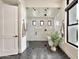 Elegant bathroom featuring a glass-enclosed shower, soaking tub, hexagon tile floor, and white subway tile walls at 3964 E Penedes Dr, Gilbert, AZ 85298