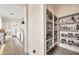 Well-organized walk-in pantry with white shelving, baskets, and jars near a modern kitchen with white cabinets at 3964 E Penedes Dr, Gilbert, AZ 85298