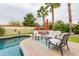 Backyard with a sparkling pool, comfortable seating area, and lush green grass at 4365 E Anderson Dr, Phoenix, AZ 85032