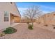 Wide angle view of a landscaped desert backyard with grass and patio areas, surrounded by block fencing at 4718 E Pearl Rd, San Tan Valley, AZ 85143