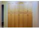 Interior shot of large maple storage cabinets featuring arched doors and brushed nickel hardware at 14005 N 19Th Way, Phoenix, AZ 85022