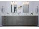 Bathroom featuring a double vanity with quartz countertop, gray cabinetry, and modern fixtures at 19131 E Tonto Verde Dr, Rio Verde, AZ 85263