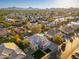 Wide angle aerial view of a charming neighborhood featuring well-manicured lawns, mature trees and a swimming pool at 5433 E Nisbet Rd, Scottsdale, AZ 85254