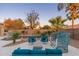 Relaxing backyard with sleek furniture surrounding a pool and desert landscaping at 5433 E Nisbet Rd, Scottsdale, AZ 85254